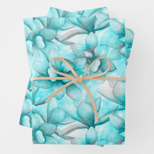Feuille De Papier Cadeau Aquarelle Abstraite Fleurs bleues
