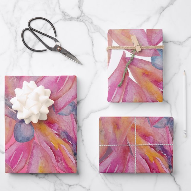 Feuille De Papier Cadeau Aquarelle Abstraite rose chic (Recto)