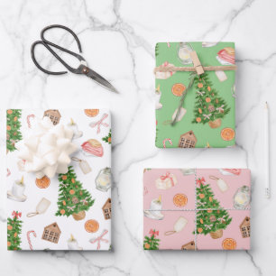 Feuille De Papier Cadeau Aquarelle Arbre cadeaux sucre de canne Motif de No