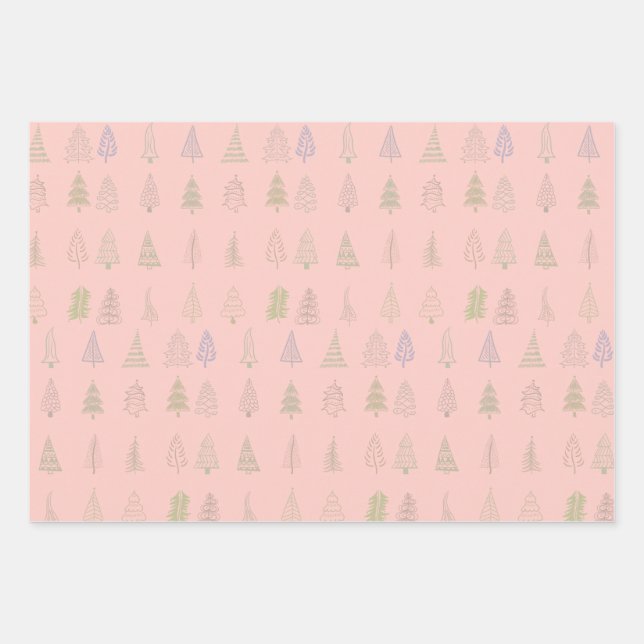 Feuille De Papier Cadeau Aquarelle Arbre de Noël Motif Joyeux Noël (Devant)