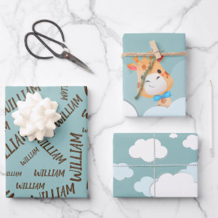 Feuille De Papier Cadeau Aquarelle bébé Giraffe, Safari Animaux Anniversair