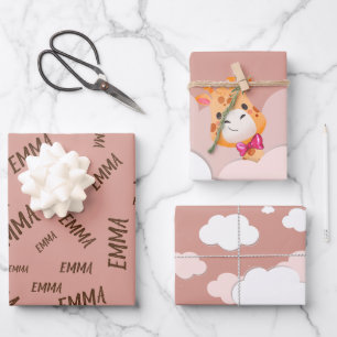 Feuille De Papier Cadeau Aquarelle bébé Giraffe, Safari Animaux Anniversair