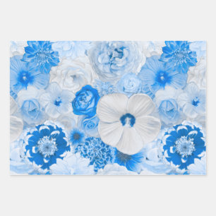 Feuille De Papier Cadeau Aquarelle Bleu Jardin Fleurs N'importe quelle occa