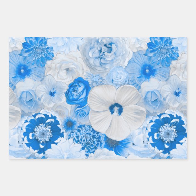 Feuille De Papier Cadeau Aquarelle Bleu Jardin Fleurs N'importe quelle occa (Devant)