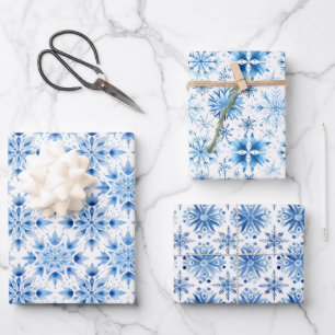 Feuille De Papier Cadeau Aquarelle bleu Noël Snowflakes Enveloppement