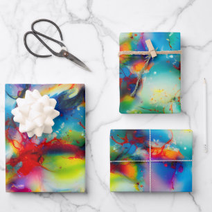 Feuille De Papier Cadeau Aquarelle bleu rouge jaune vert Abstraction