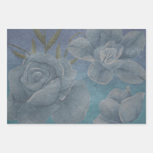 Feuille De Papier Cadeau Aquarelle bleue Fleur texture Design (Devant)