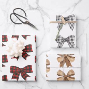 Feuille De Papier Cadeau Aquarelle Boho Buffalo Plaid & Burlap Bows