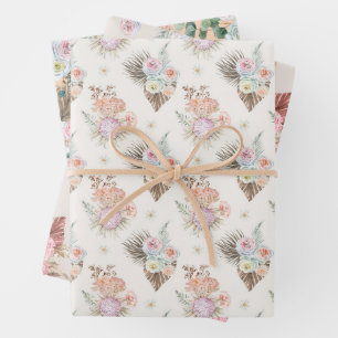 Feuille De Papier Cadeau Aquarelle Boho motif floral