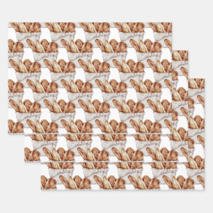 Feuille De Papier Cadeau Aquarelle Boulangerie, Pain, Tarte, Peinture À La