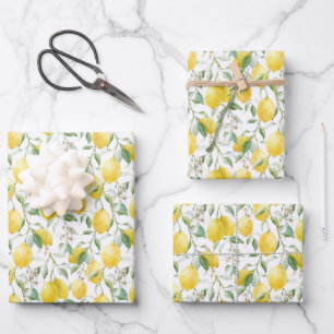 Feuille De Papier Cadeau Aquarelle Bouquet de citron Motif d'été