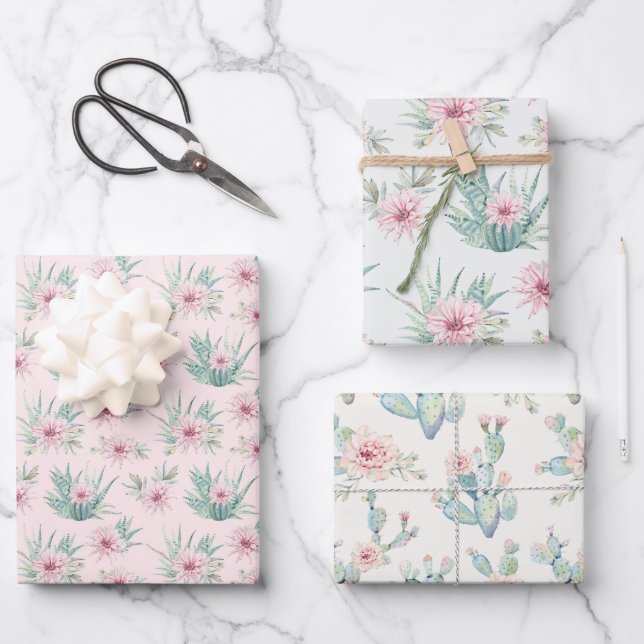 Feuille De Papier Cadeau Aquarelle Cactus (Recto)