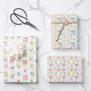 Feuille De Papier Cadeau Aquarelle Carreaux de Mahjong brillants
