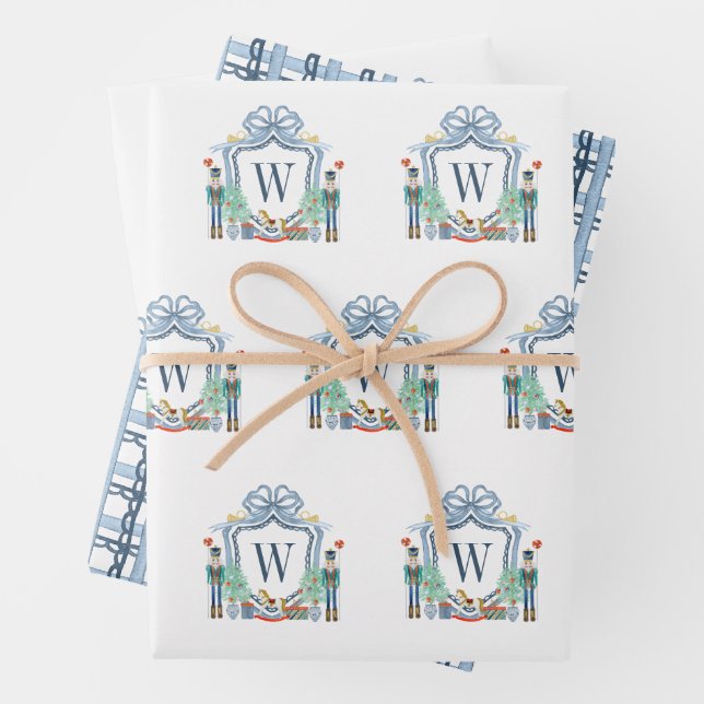 Feuille De Papier Cadeau Aquarelle Casse-monogramme Noël (En situation)