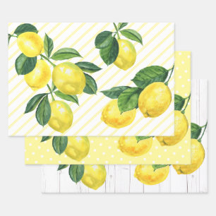 Feuille De Papier Cadeau Aquarelle champêtre frais agrumes citrons