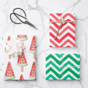 Feuille De Papier Cadeau Aquarelle Chevron Watermelon Popsicle