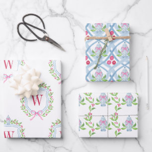 Feuille De Papier Cadeau Aquarelle Chinoiserie Ginger Jars Crest