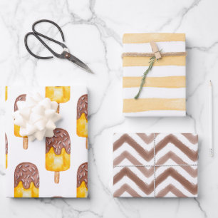 Feuille De Papier Cadeau Aquarelle Chocolat Fudge Popsicle Chevron Stripe
