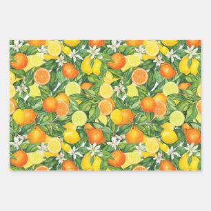 Feuille De Papier Cadeau Aquarelle Citron, Orange et Lime Citronnée