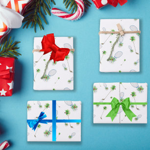 Feuille De Papier Cadeau Aquarelle Clubs De Golf De Noël Et Raquettes De Te