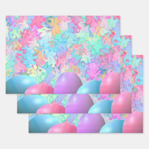 Feuille De Papier Cadeau Aquarelle colorée OEufs de Pâques