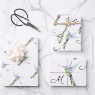 Feuille De Papier Cadeau Aquarelle couleur de colibri Monogramme initial