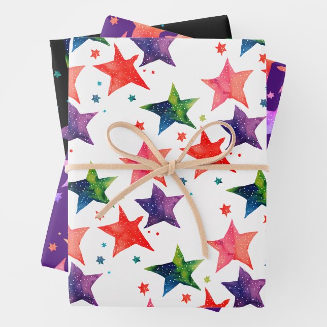 Feuille De Papier Cadeau Aquarelle couleur mignonne étoile Silent Night Gal (En situation)