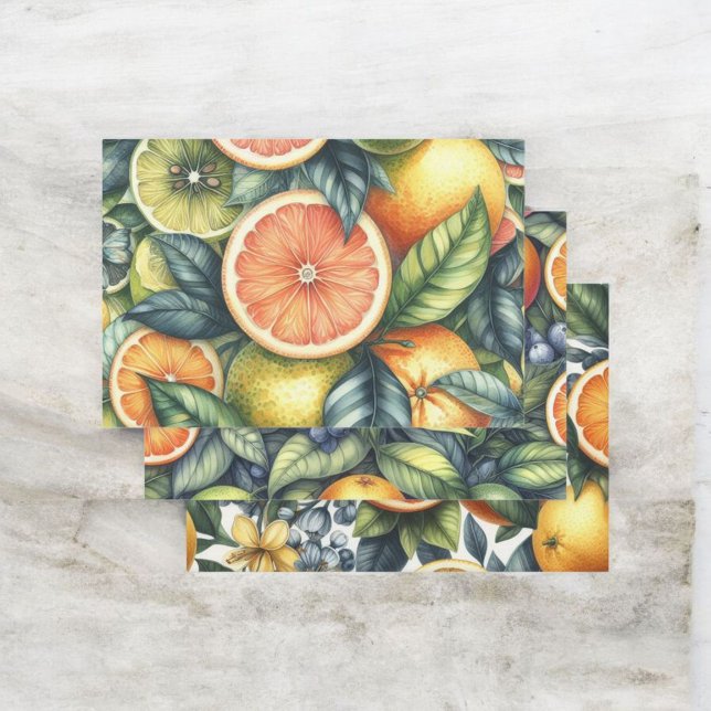 Feuille De Papier Cadeau Aquarelle d'agrumes Orange Fruit Botanique Été (Créateur téléchargé)