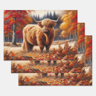 Feuille De Papier Cadeau Aquarelle d'automne de la vache Highland
