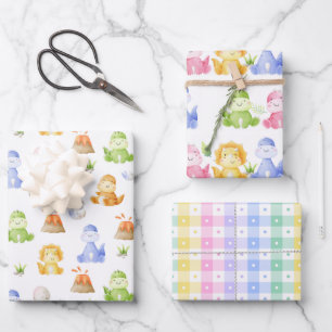Feuille De Papier Cadeau Aquarelle de dinosaures
