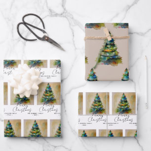 Feuille De Papier Cadeau Aquarelle de fête Arbre de Noël Dessin artistique