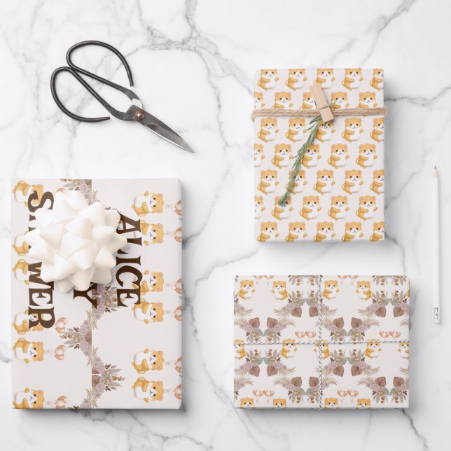 Feuille De Papier Cadeau Aquarelle de hamster mignon (Recto)