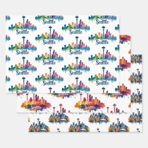 Feuille De Papier Cadeau Aquarelle de la skyline de Seattle