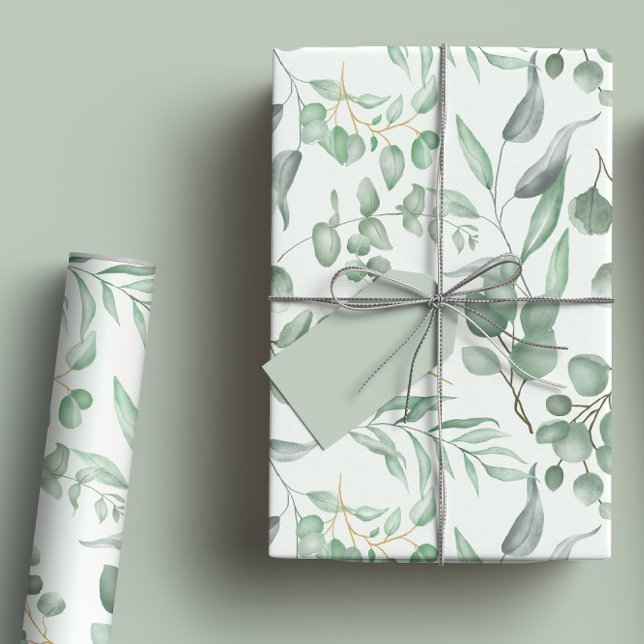 Feuille De Papier Cadeau Aquarelle de l'Eucalyptus vert Sage Botanique (Créateur téléchargé)