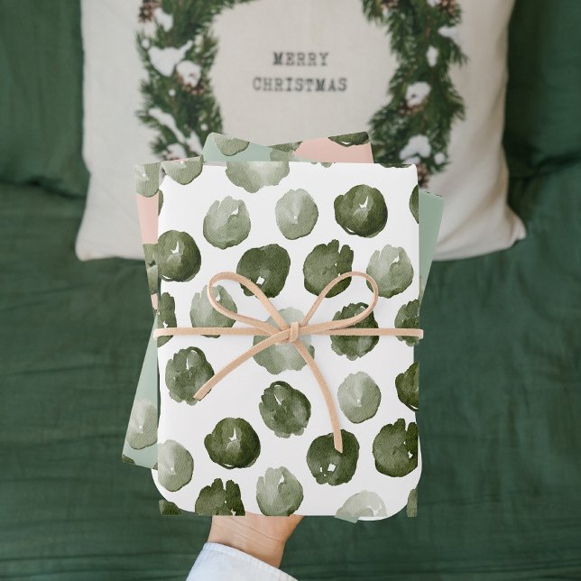 Feuille De Papier Cadeau Aquarelle de Noël moderne Points verts (Créateur téléchargé)