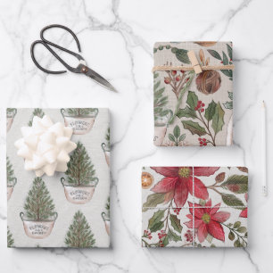 Feuille De Papier Cadeau Aquarelle de Noël rustique