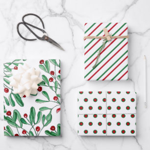 Feuille De Papier Cadeau Aquarelle de Noël Rustique Mistletoe