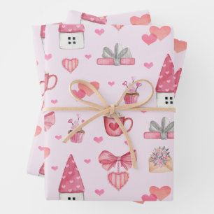 Feuille De Papier Cadeau Aquarelle de Saint Valentin Motif rose