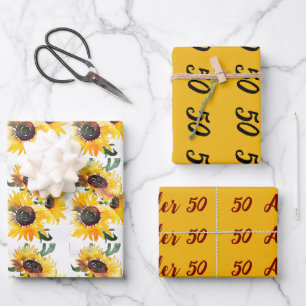 Feuille De Papier Cadeau aquarelle de tournesol brillant fabuleux 50