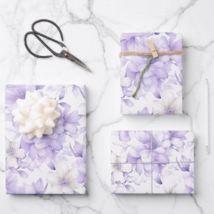 Feuille De Papier Cadeau Aquarelle délicate Fleurs violettes