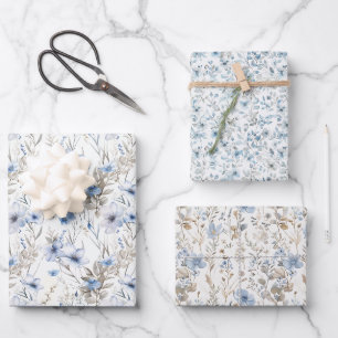 Feuille De Papier Cadeau Aquarelle délicate Motif botanique - Bleu doux