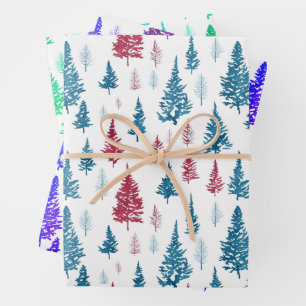 Feuille De Papier Cadeau Aquarelle d'hiver simple moderne rouge et vert arb