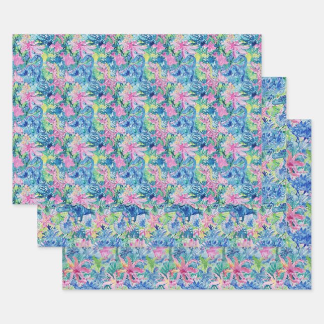 Feuille De Papier Cadeau Aquarelle Dinosaure Cadeau, Enveloppement Dino Enf (Lot)