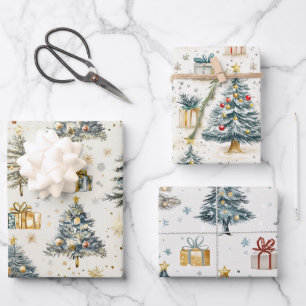 Feuille De Papier Cadeau Aquarelle élégante Arbres de Noël