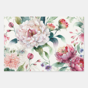 Feuille De Papier Cadeau Aquarelle élégante délicate motif asiatique floral