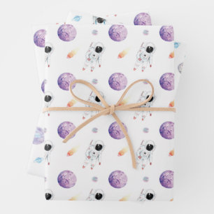 Feuille De Papier Cadeau Aquarelle Espace Galaxie Astronaut