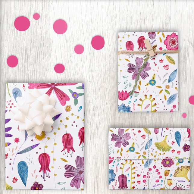 Feuille De Papier Cadeau Aquarelle Fleur sauvage Botanique (Créateur téléchargé)