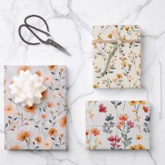 Feuille De Papier Cadeau Aquarelle Fleur sauvage de chute simple et élégant