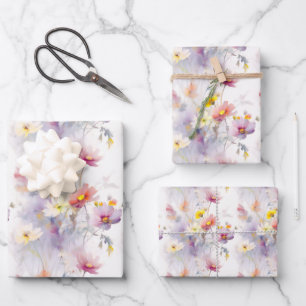Feuille De Papier Cadeau Aquarelle Fleur sauvage Floral Élégant