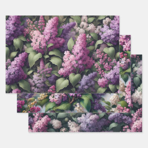 Feuille De Papier Cadeau Aquarelle Fleurs Lilac Découpage botanique